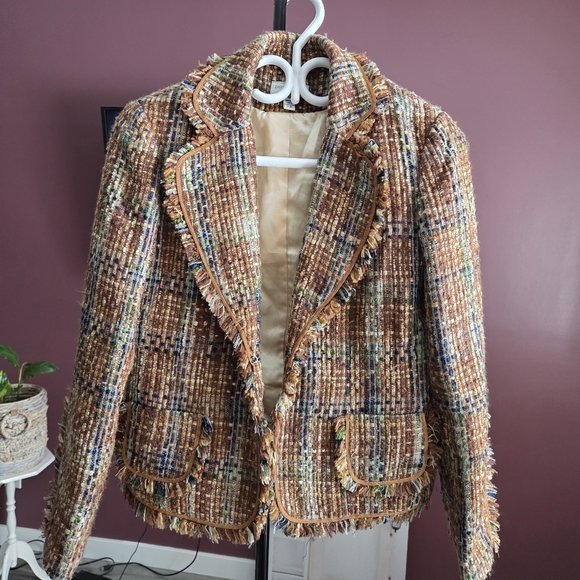 Vintage David Brooks Tweed Blazer | Fringe Trim Textured Jacket | Chic Classic - Picture 2 of 8